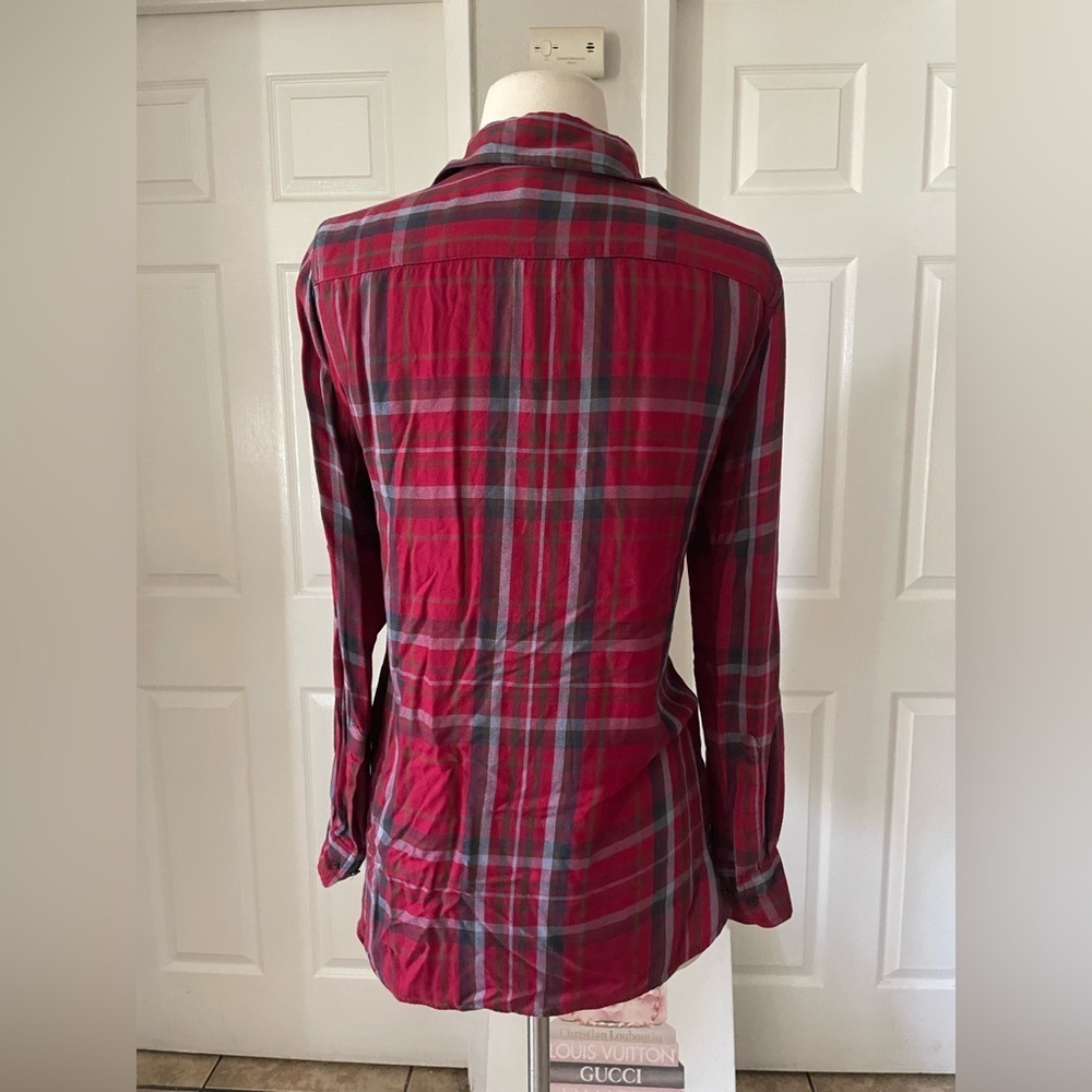Lauren Ralph Lauren Red Olive Plaid Button Front Long Sleeve Shirt Size XS - Picture 5 of 7